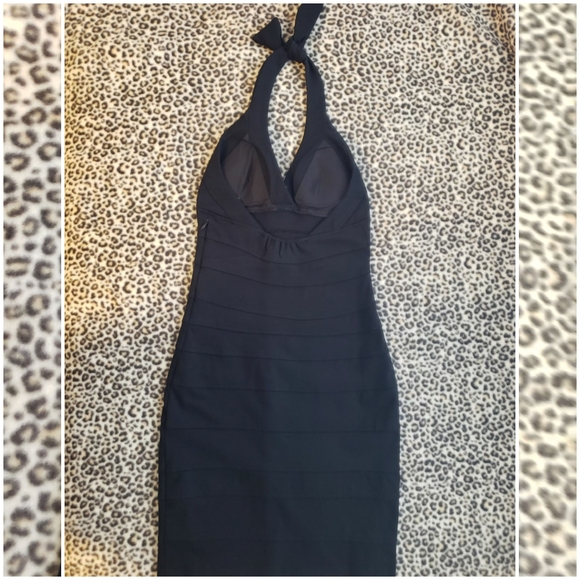 Cache Solid Black Body Con Unlined Stretchy Halter Midi Dress, Size 4, GUC - Picture 13 of 14